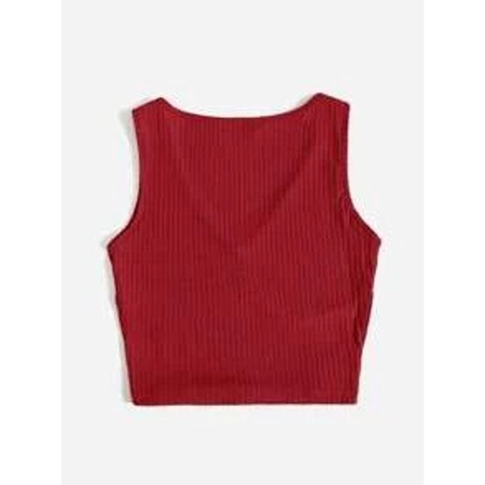 SHEIN Solid Rib-knit Crop Tank Top Red Size M - Picture 3 of 6
